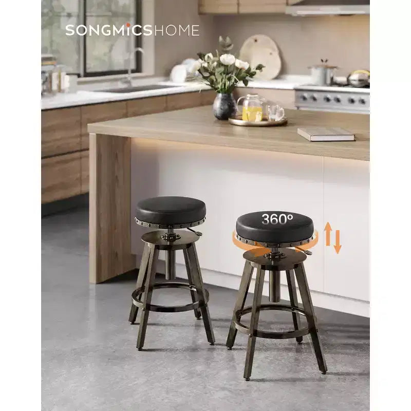 Lot de 2 tabourets de bar Steampunk à hauteur réglable et siège pivotant, tabourets de comptoir de 62,5-74,4 cm avec repose-pieds, style industriel vintage