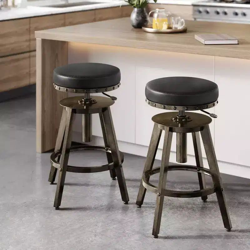 Lot de 2 tabourets de bar Steampunk à hauteur réglable et siège pivotant, tabourets de comptoir de 62,5-74,4 cm avec repose-pieds, style industriel vintage