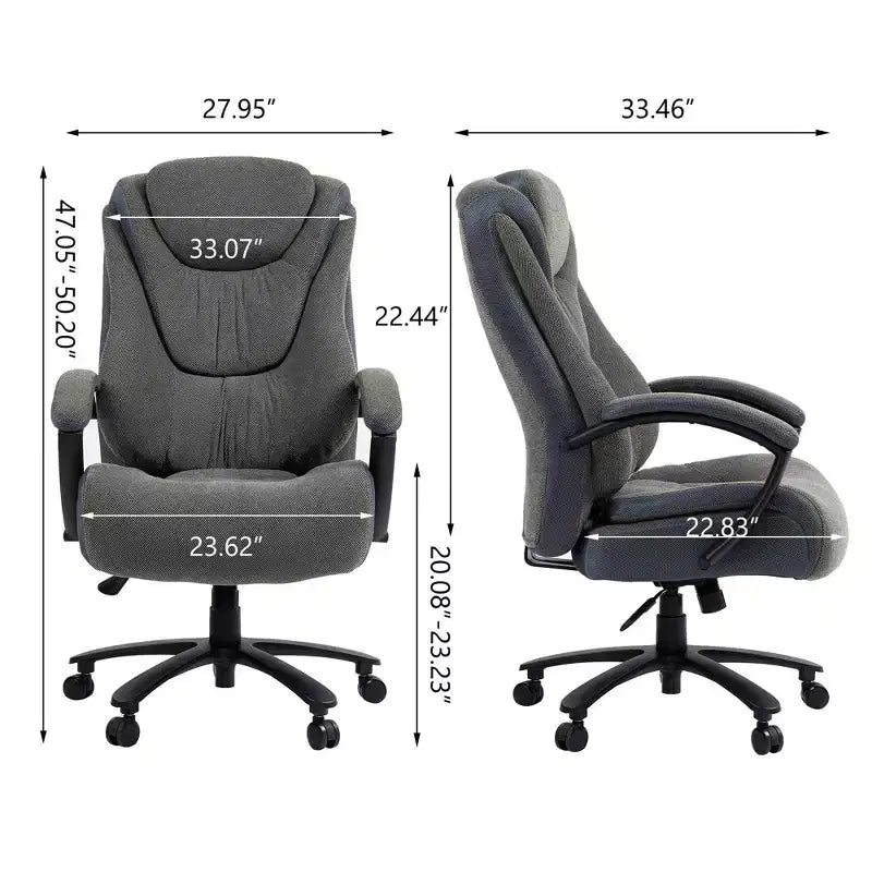 Chaise de bureau de direction Okak avec surface en coton, chaise de bureau réglable en hauteur avec dossier haut et roulettes pour le bureau