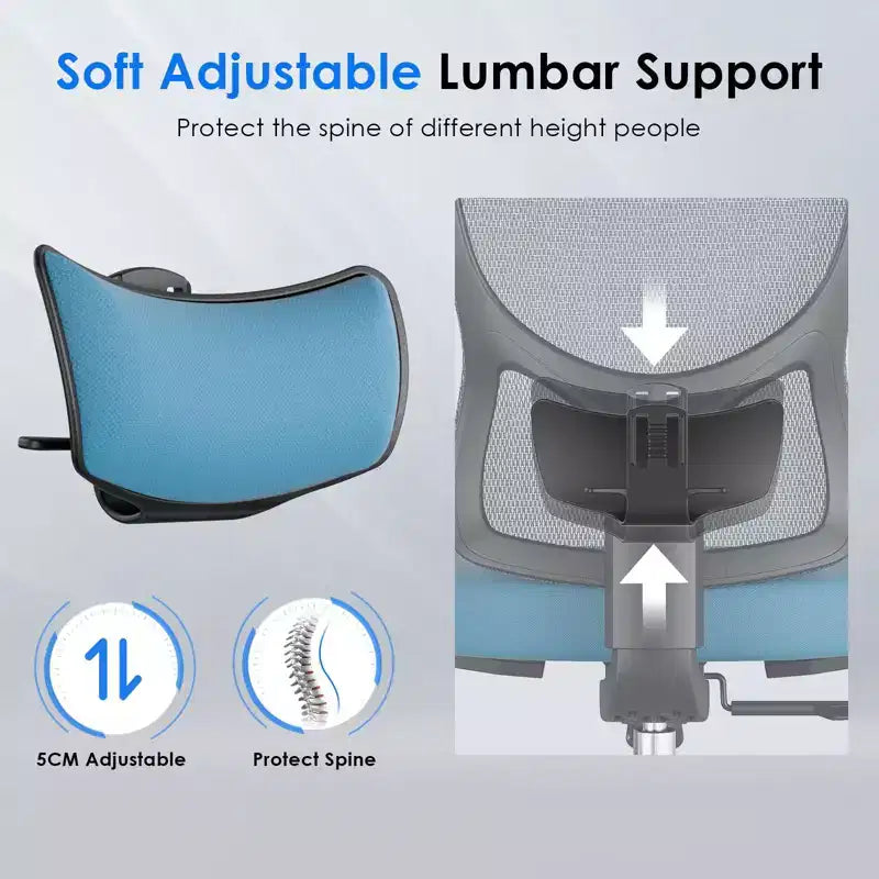 Chaise de bureau ergonomique Okak, chaise de bureau en maille avec appui-tête, support lombaire et accoudoirs réglables, chaise de jeu à dossier haut pour le bureau, la maison