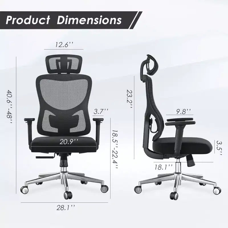 Chaise de bureau ergonomique Okak, chaise de bureau en maille avec appui-tête, support lombaire et accoudoirs réglables, chaise de jeu à dossier haut pour le bureau, la maison