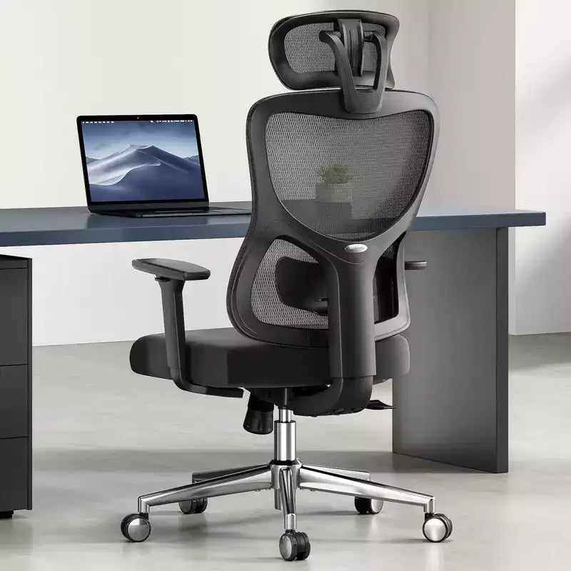 Chaise de bureau ergonomique Okak, chaise de bureau en maille avec appui-tête, support lombaire et accoudoirs réglables, chaise de jeu à dossier haut pour le bureau, la maison