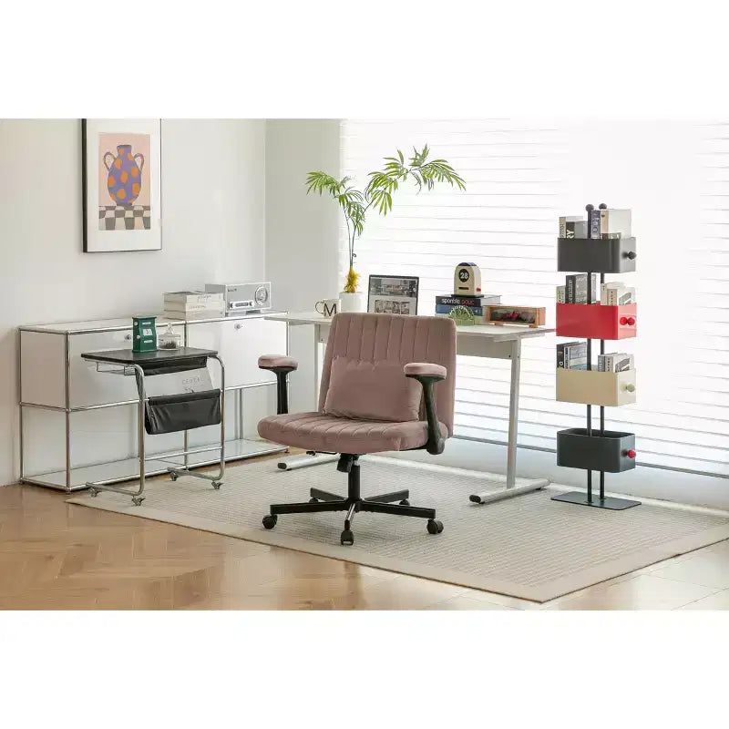 Chaise de bureau moderne en velours Okak avec dossier rembourré, chaise de bureau avec accoudoir et dossier réglables, chaise confortable pour le bureau, l'étude