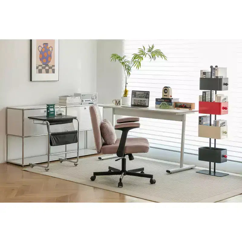 Chaise de bureau moderne en velours Okak avec dossier rembourré, chaise de bureau avec accoudoir et dossier réglables, chaise confortable pour le bureau, l'étude
