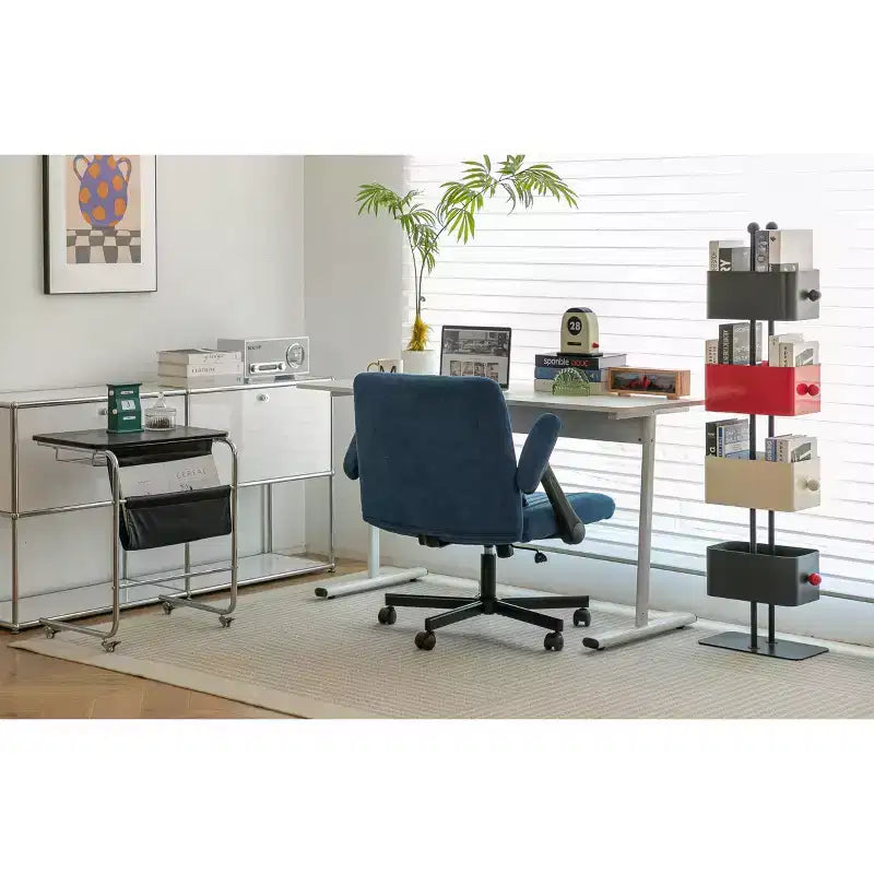 Chaise de bureau moderne en velours Okak avec dossier rembourré, chaise de bureau avec accoudoir et dossier réglables, chaise confortable pour le bureau, l'étude