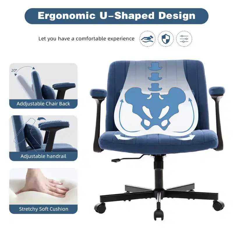 Chaise de bureau moderne en velours Okak avec dossier rembourré, chaise de bureau avec accoudoir et dossier réglables, chaise confortable pour le bureau, l'étude