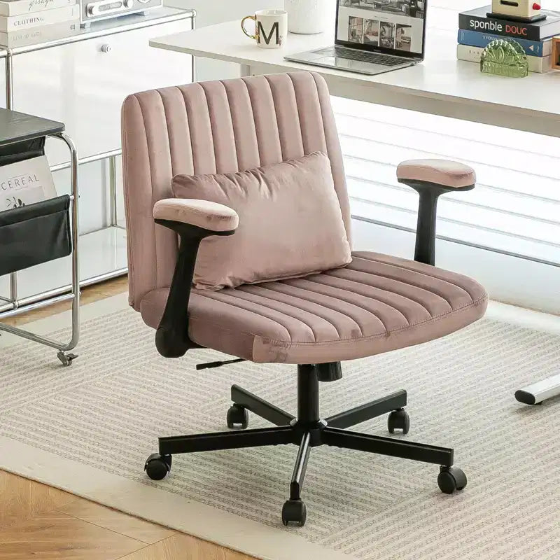 Chaise de bureau moderne en velours Okak avec dossier rembourré, chaise de bureau avec accoudoir et dossier réglables, chaise confortable pour le bureau, l'étude