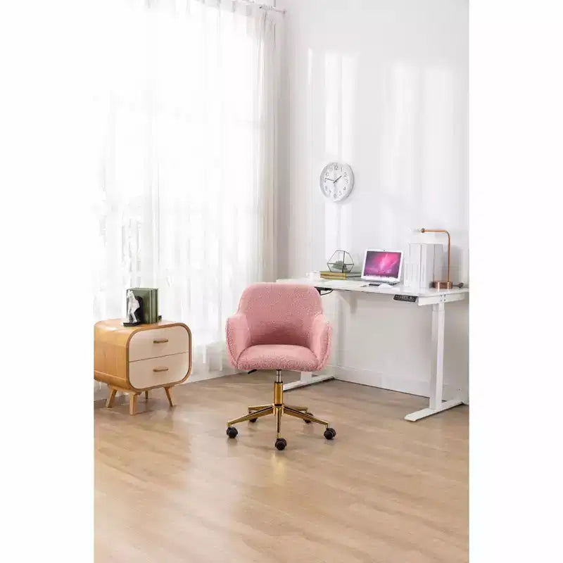Chaise de bureau Okak Teddy avec base en métal doré, chaise pivotante avec hauteur réglable et roue universelle, chaise de bureau pour le bureau, l'étude