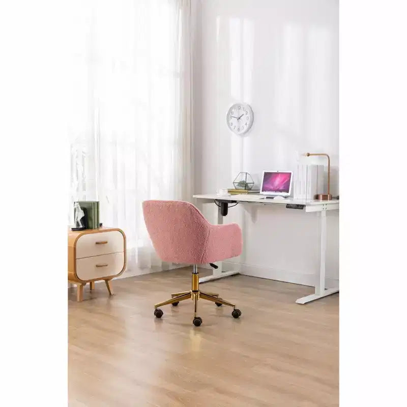 Chaise de bureau Okak Teddy avec base en métal doré, chaise pivotante avec hauteur réglable et roue universelle, chaise de bureau pour le bureau, l'étude