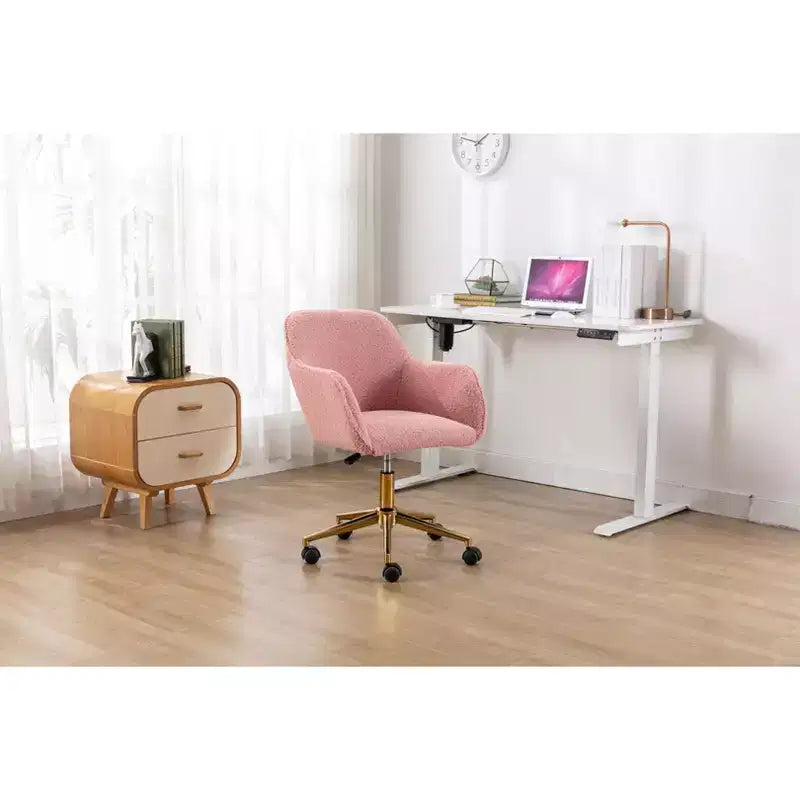 Chaise de bureau Okak Teddy avec base en métal doré, chaise pivotante avec hauteur réglable et roue universelle, chaise de bureau pour le bureau, l'étude