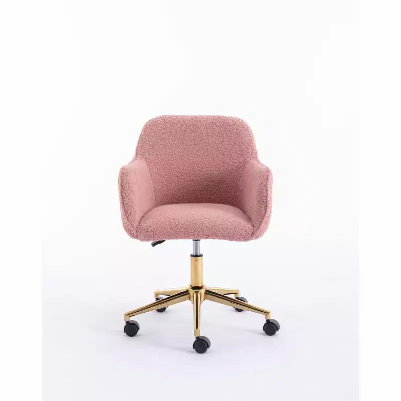 Chaise de bureau Okak Teddy avec base en métal doré, chaise pivotante avec hauteur réglable et roue universelle, chaise de bureau pour le bureau, l'étude