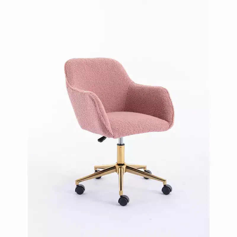Chaise de bureau Okak Teddy avec base en métal doré, chaise pivotante avec hauteur réglable et roue universelle, chaise de bureau pour le bureau, l'étude