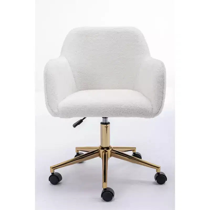 Chaise de bureau Okak Teddy avec base en métal doré, chaise pivotante avec hauteur réglable et roue universelle, chaise de bureau pour le bureau, l'étude