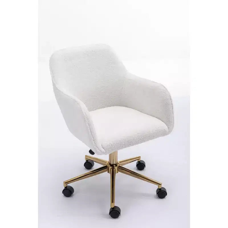 Chaise de bureau Okak Teddy avec base en métal doré, chaise pivotante avec hauteur réglable et roue universelle, chaise de bureau pour le bureau, l'étude