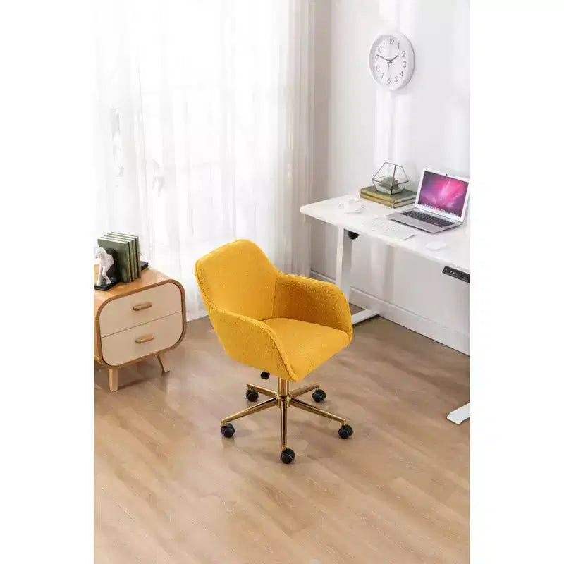 Chaise de bureau Okak Teddy avec base en métal doré, chaise pivotante avec hauteur réglable et roue universelle, chaise de bureau pour le bureau, l'étude