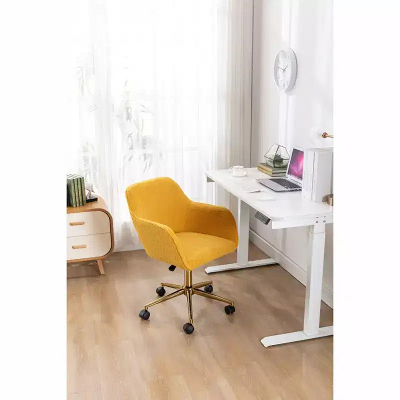 Chaise de bureau Okak Teddy avec base en métal doré, chaise pivotante avec hauteur réglable et roue universelle, chaise de bureau pour le bureau, l'étude