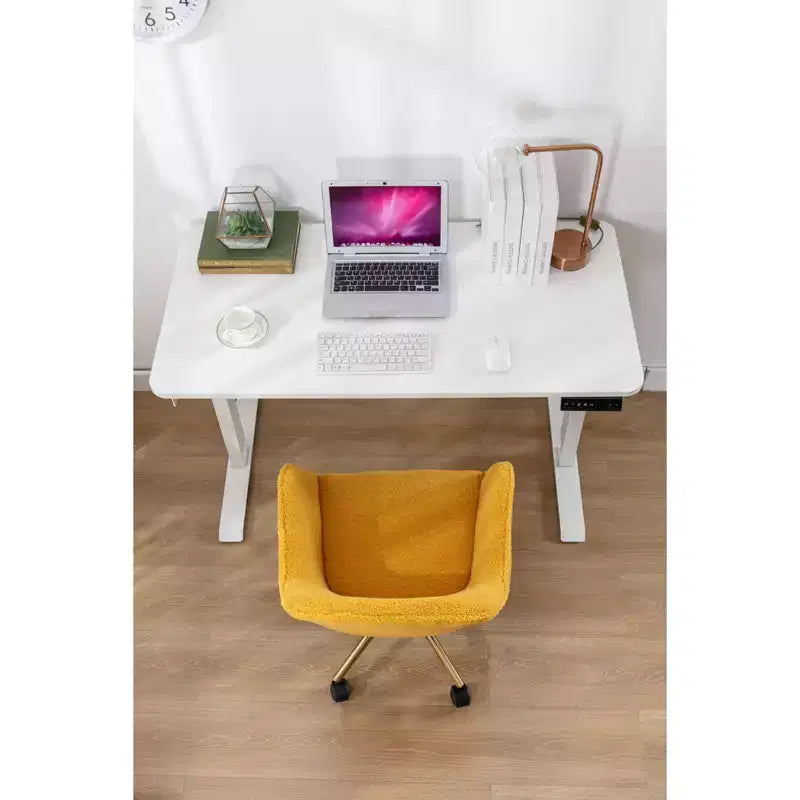 Chaise de bureau Okak Teddy avec base en métal doré, chaise pivotante avec hauteur réglable et roue universelle, chaise de bureau pour le bureau, l'étude