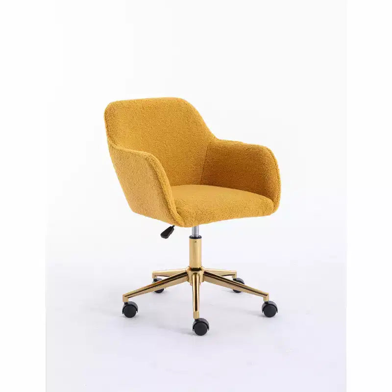 Chaise de bureau Okak Teddy avec base en métal doré, chaise pivotante avec hauteur réglable et roue universelle, chaise de bureau pour le bureau, l'étude