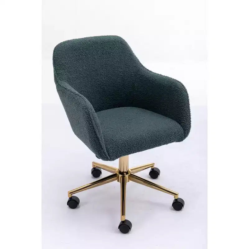 Chaise de bureau Okak Teddy avec base en métal doré, chaise pivotante avec hauteur réglable et roue universelle, chaise de bureau pour le bureau, l'étude