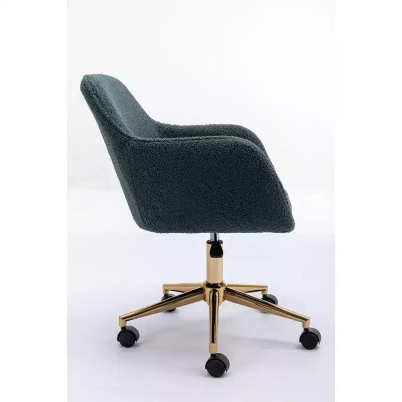 Chaise de bureau Okak Teddy avec base en métal doré, chaise pivotante avec hauteur réglable et roue universelle, chaise de bureau pour le bureau, l'étude