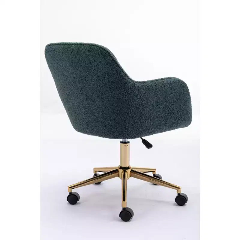 Chaise de bureau Okak Teddy avec base en métal doré, chaise pivotante avec hauteur réglable et roue universelle, chaise de bureau pour le bureau, l'étude