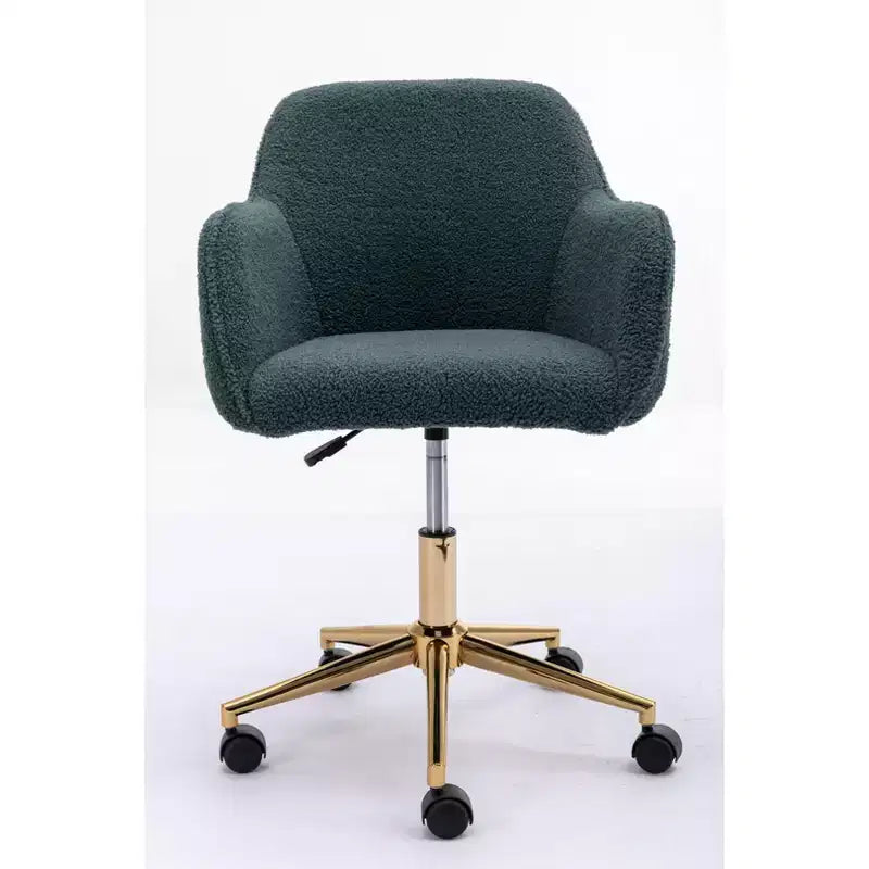Chaise de bureau Okak Teddy avec base en métal doré, chaise pivotante avec hauteur réglable et roue universelle, chaise de bureau pour le bureau, l'étude