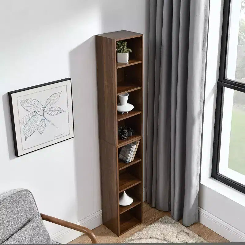 Étagère étroite Okak, étagère de rangement à 8 niveaux, bibliothèque haute pour livres et CD, organisateur de rangement pour salon, couloir, bureau