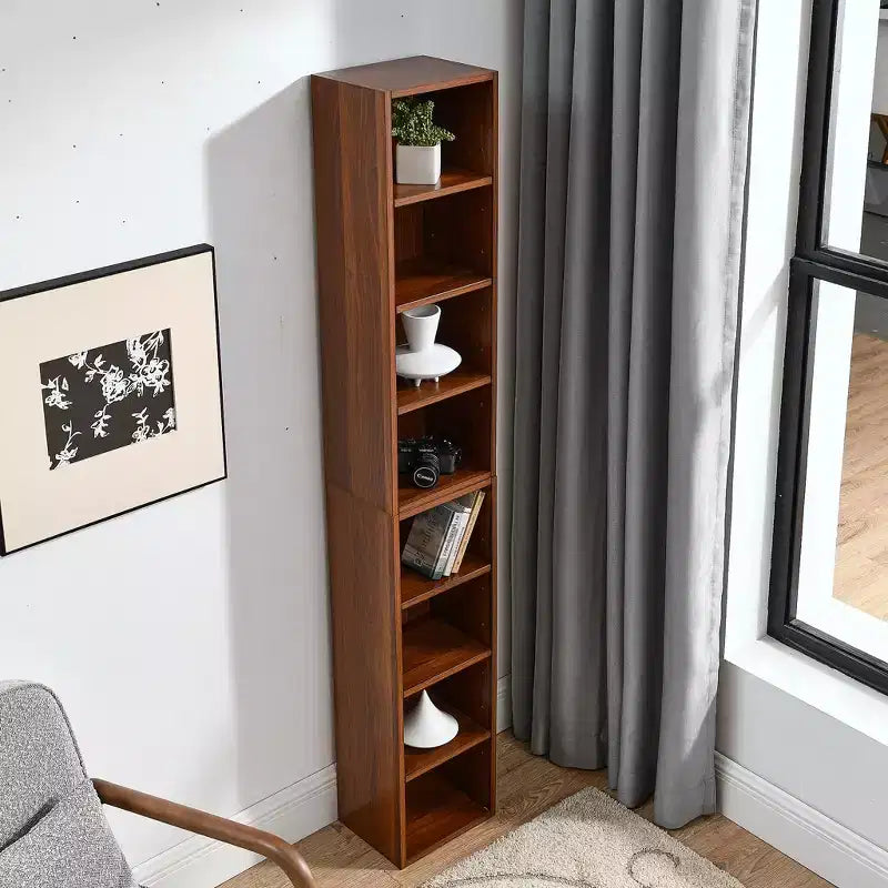 Étagère étroite Okak, étagère de rangement à 8 niveaux, bibliothèque haute pour livres et CD, organisateur de rangement pour salon, couloir, bureau