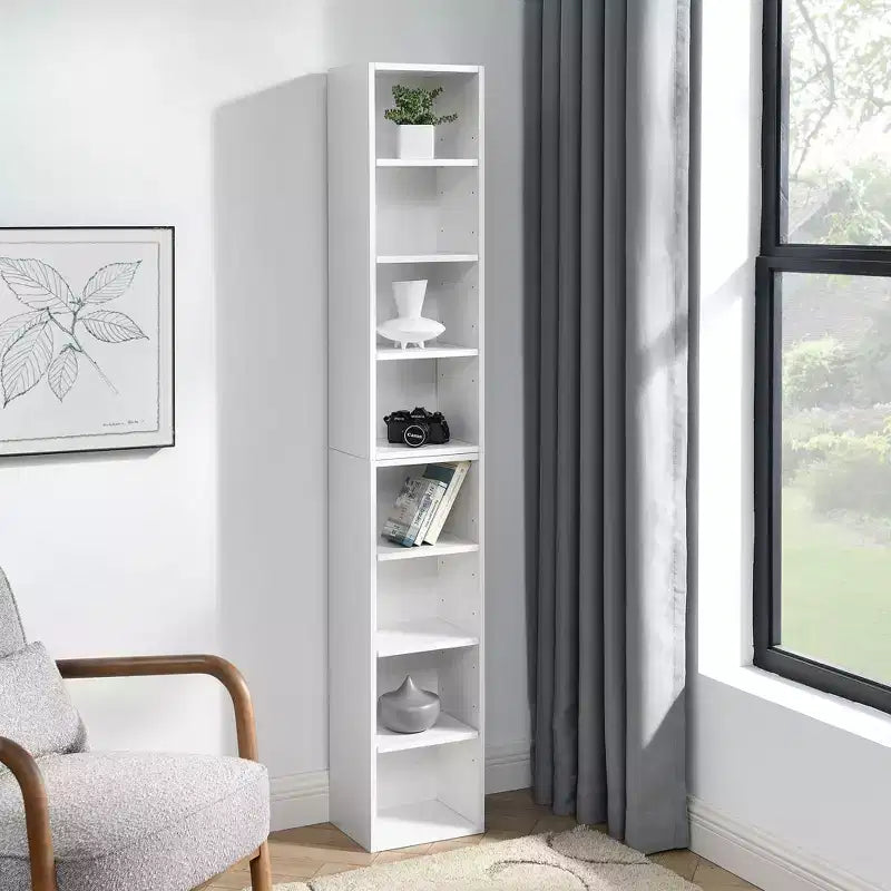 Étagère étroite Okak, étagère de rangement à 8 niveaux, bibliothèque haute pour livres et CD, organisateur de rangement pour salon, couloir, bureau