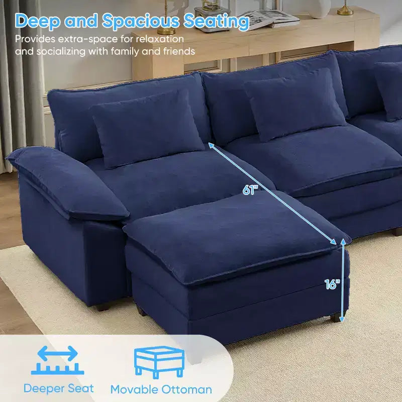 Mjkone Canapé modulaire sectionnel en forme de U de 118 pouces, canapé-lit nuage en chenille à 5 places avec ottomans et coussin épaissi