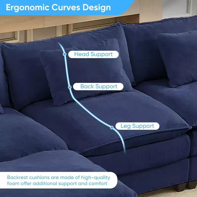 Mjkone Canapé modulaire sectionnel en forme de U de 118 pouces, canapé-lit nuage en chenille à 5 places avec ottomans et coussin épaissi