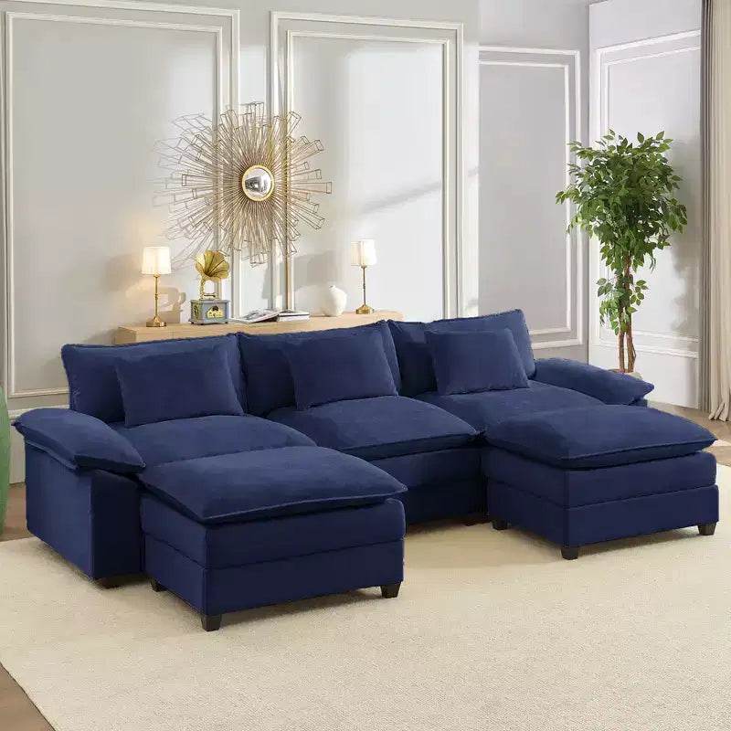 Mjkone Canapé modulaire sectionnel en forme de U de 118 pouces, canapé-lit nuage en chenille à 5 places avec ottomans et coussin épaissi