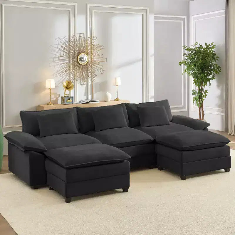 Mjkone Canapé modulaire sectionnel en forme de U de 118 pouces, canapé-lit nuage en chenille à 5 places avec ottomans et coussin épaissi