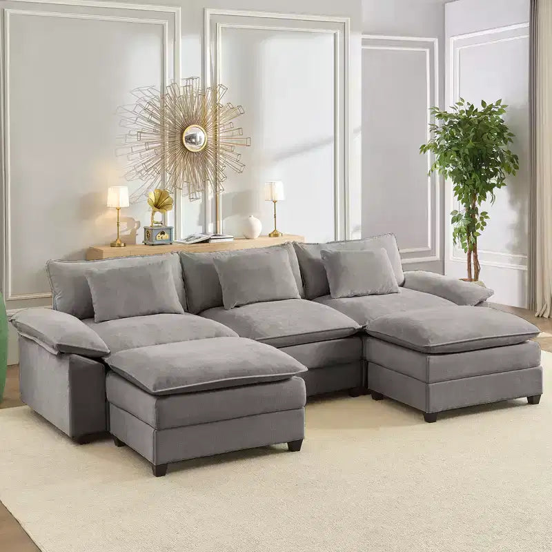 Mjkone Canapé modulaire sectionnel en forme de U de 118 pouces, canapé-lit nuage en chenille à 5 places avec ottomans et coussin épaissi