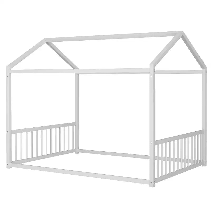 Cadre de lit en métal GDFStudio Avery de taille normale avec forme de maison et barrières de sécurité