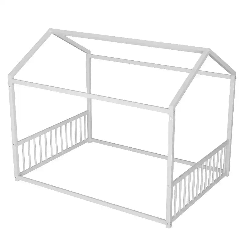 Cadre de lit en métal GDFStudio Avery de taille normale avec forme de maison et barrières de sécurité