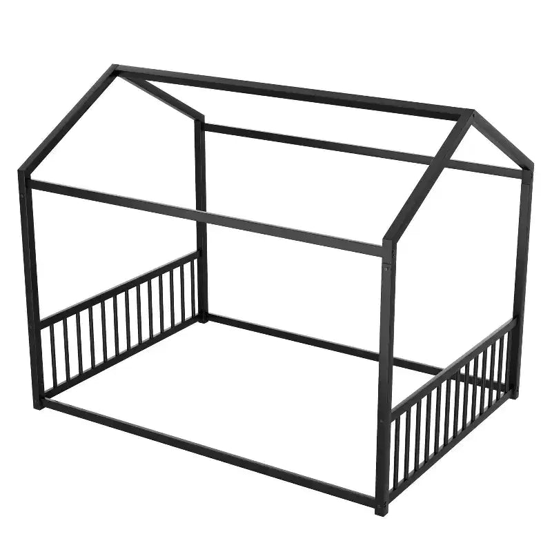 Cadre de lit en métal GDFStudio Avery de taille normale avec forme de maison et barrières de sécurité