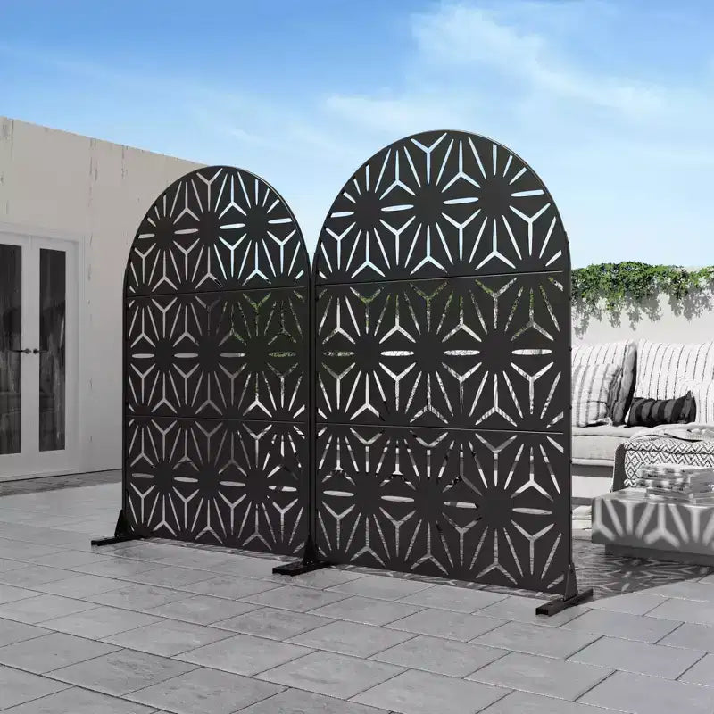 Écrans d'intimité en acier galvanisé noir en forme d'étoile avec arche MAYEERTY, cloisons décoratives pour l'extérieur et l'intérieur