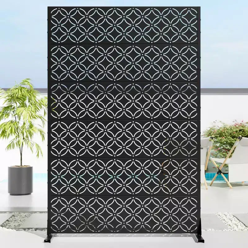 MAYEERTY Écran d'intimité d'extérieur et d'intérieur en acier galvanisé type pièce de monnaie en cuivre pour balcon, lot de 6 pièces, noir