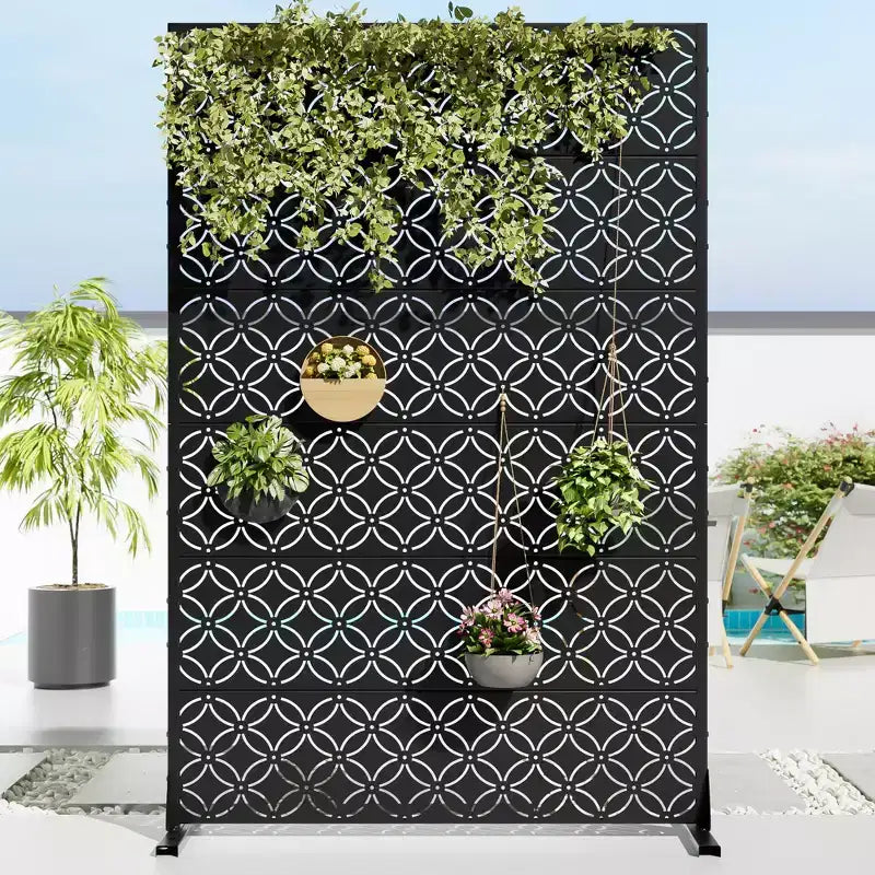 MAYEERTY Écran d'intimité d'extérieur et d'intérieur en acier galvanisé type pièce de monnaie en cuivre pour balcon, lot de 6 pièces, noir