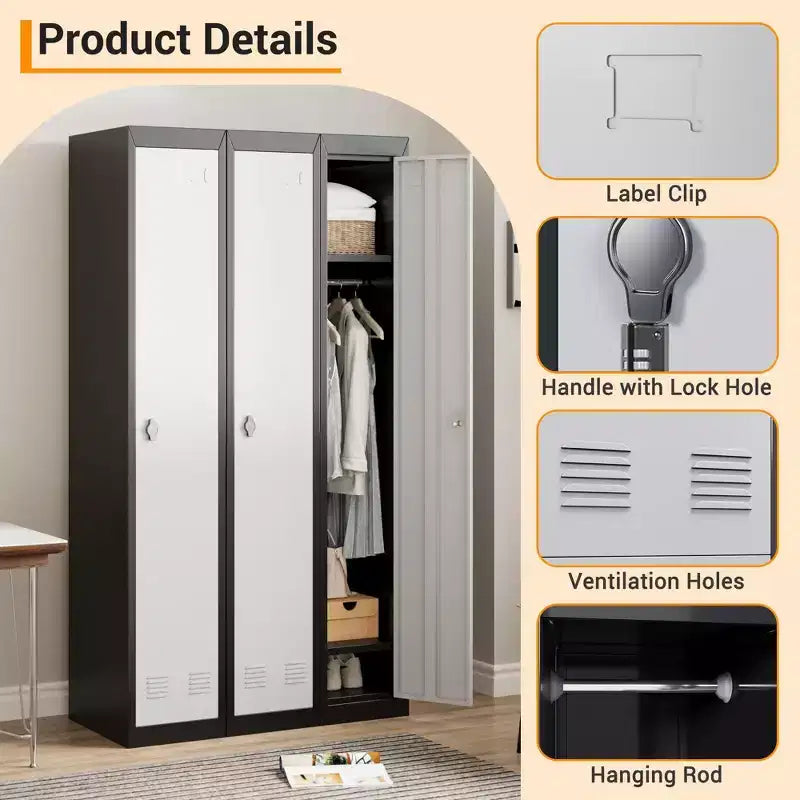 COZONY 72 Casier de rangement industriel en acier robuste avec clés, armoire de rangement industrielle avec étagères réglables et ventilation pour salle de sport, bureau, école, usage domestique