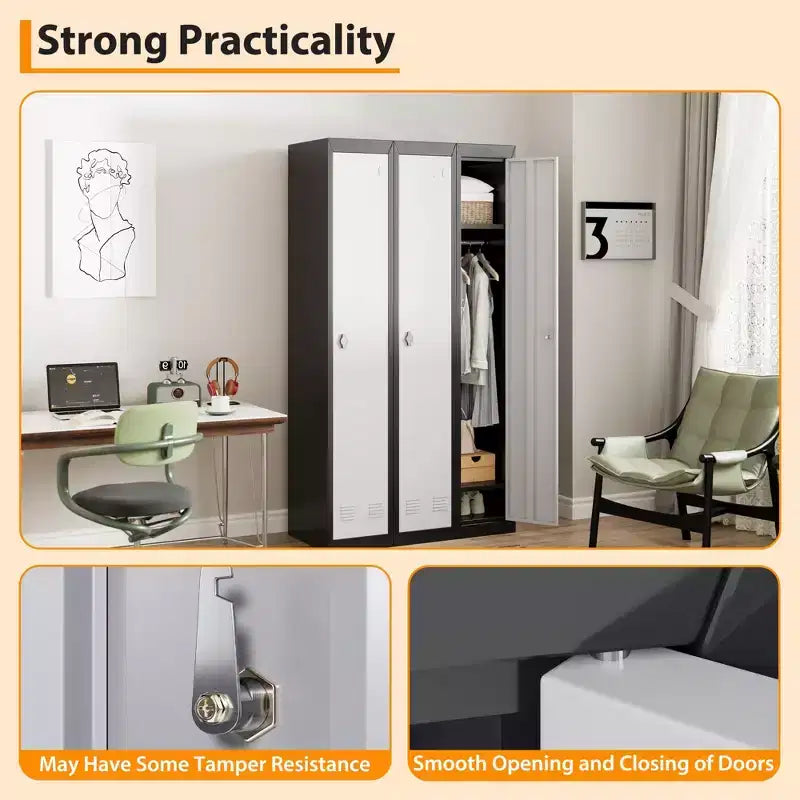 COZONY 72 Casier de rangement industriel en acier robuste avec clés, armoire de rangement industrielle avec étagères réglables et ventilation pour salle de sport, bureau, école, usage domestique