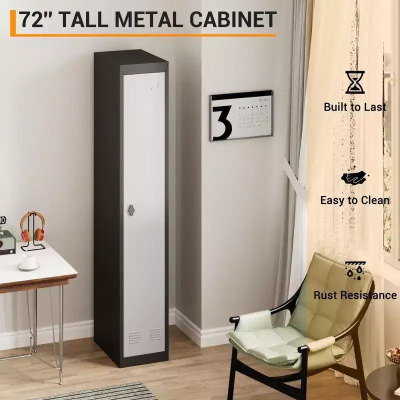 COZONY 72 Casier de rangement industriel en acier robuste avec clés, armoire de rangement industrielle avec étagères réglables et ventilation pour salle de sport, bureau, école, usage domestique
