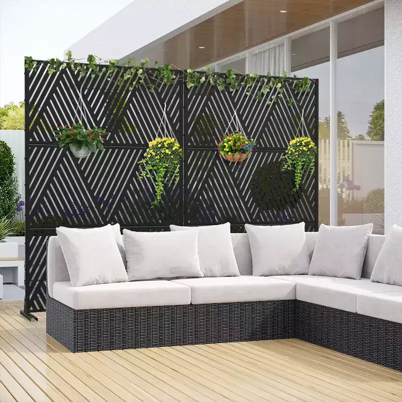 MAYEERTY Paravent décoratif autoportant en acier galvanisé noir, en forme de V triangulaire, pour balcon, terrasse, jardin, séparateur de pièce