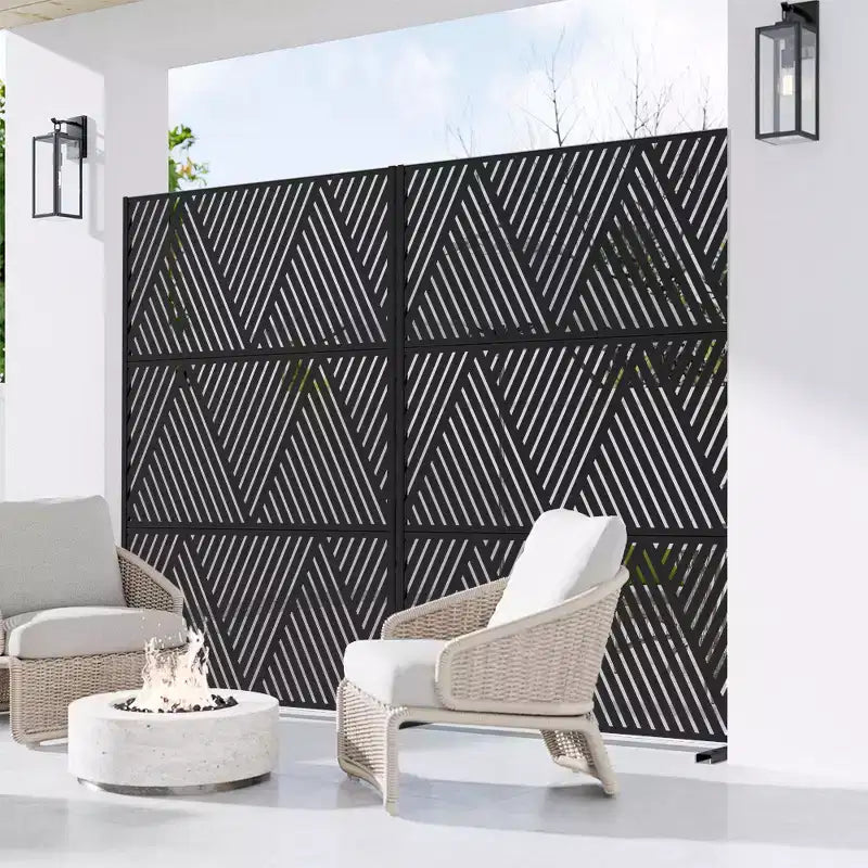 MAYEERTY Paravent décoratif autoportant en acier galvanisé noir, en forme de V triangulaire, pour balcon, terrasse, jardin, séparateur de pièce
