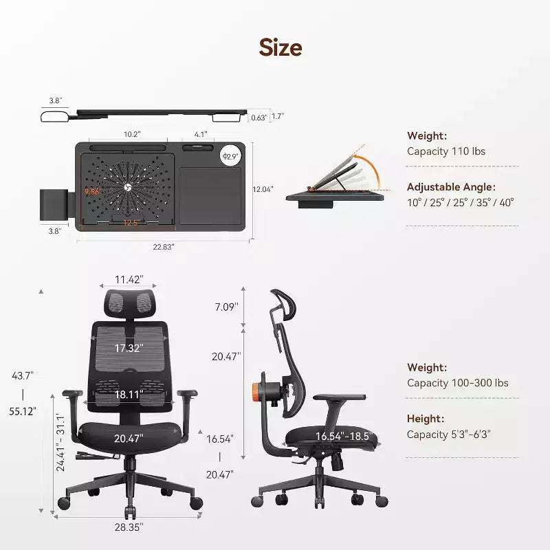 Chaise de bureau ergonomique Newtral - MAGICH003+LAPD - Noir