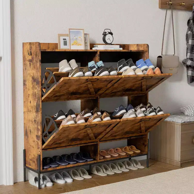 COZONY Meuble à chaussures avec 4 tiroirs à abattant - Organisateur de rangement de chaussures autoportant avec pieds en métal, séparation sec/humide pour entrée