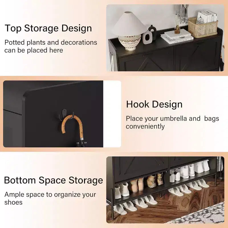 COZONY Meuble à chaussures avec 4 tiroirs à abattant - Organisateur de rangement de chaussures autoportant avec pieds en métal, séparation sec/humide pour entrée