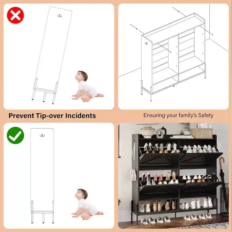 COZONY Meuble à chaussures avec 4 tiroirs à abattant - Organisateur de rangement de chaussures autoportant avec pieds en métal, séparation sec/humide pour entrée