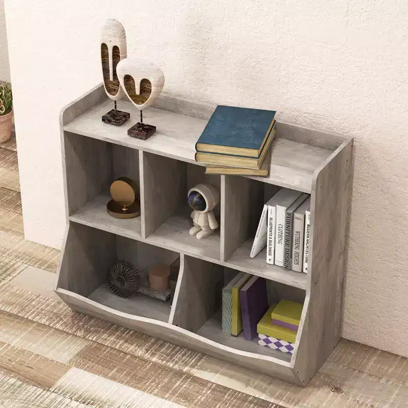Meuble de rangement pour jouets pour enfants avec 3 étagères ouvertes et 2 bacs inclinables pour livres et jouets, design anti-basculement, meuble en bois durable pour salle de jeux et chambre d'enfant